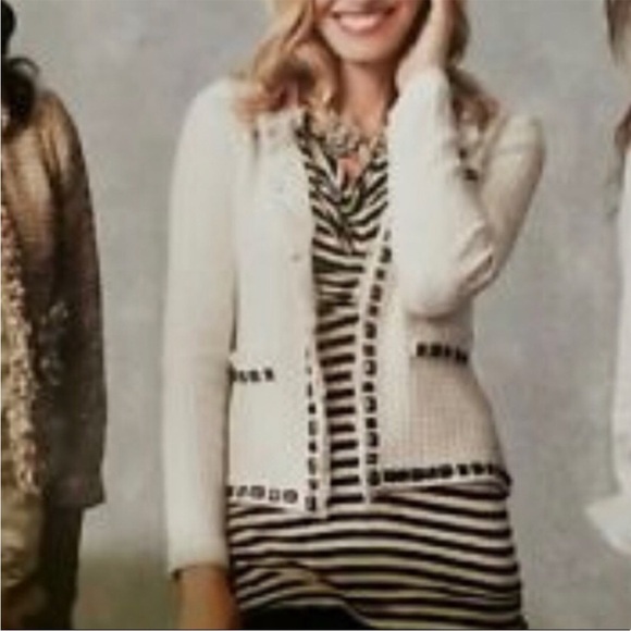 CAbi Gabriella Embellished Jeweled
Chiffon Waffle Knit Sweater Large - Picture 2 of 6